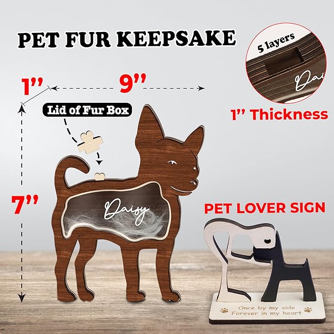 9" Chihuahua Dog Hair Keepsake Box, Wooden Pet Urns for Dogs, DIY Pet Loss Sympathy Gifts, Unique Gift Dog Shape Standable Table Decor, Idea Gift for Pet Lover Storing Fur Teeth Ashes PSD16-7L
