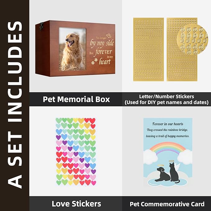 Pet Urns for Dogs or Cats Ashes with Photo Frame, Wooden Memory Box for Keepsakes with Black Flannel as Lining, Pet Memorial Gifts for Dogs (Brown Medium)