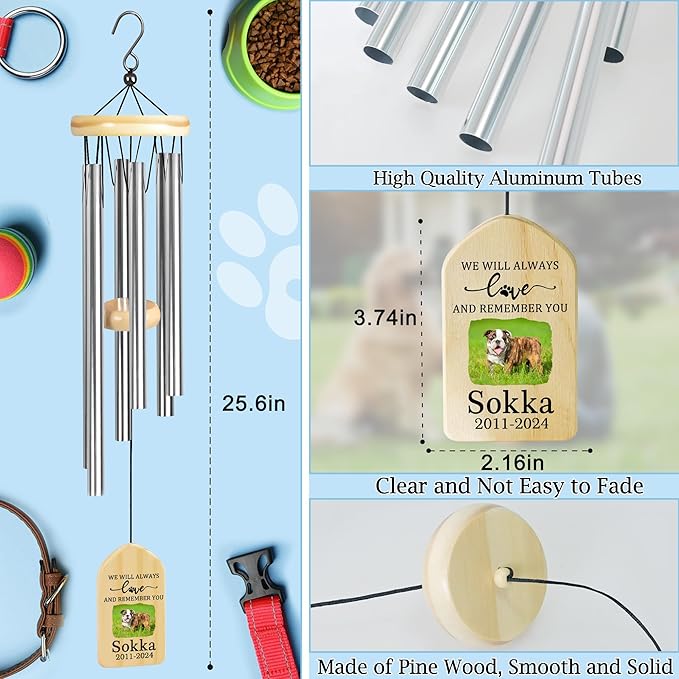 Dog Memorial Gifts for Loss of Dog, Pet Memorial Wind Chime, Pet Memorial Gifts, Pet Loss Gifts, Loss of Dog Sympathy Gift, Dog Remembrance Gift, in Memory of Dog Cat - Love and Remember You