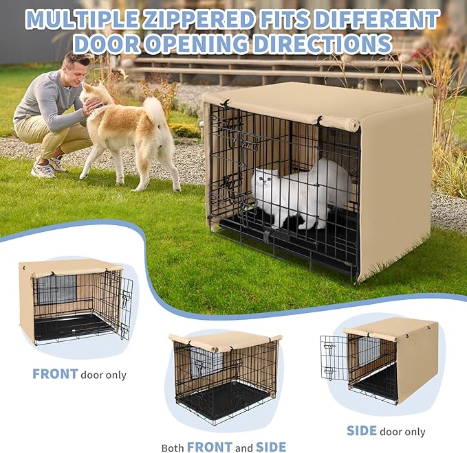 X-ZONE PET 42" Dog Crate Cover for Indoor/Outdoor - Heavy Duty Polyester Pet Kennel Cover Fits for Wire Dog Cage Beige