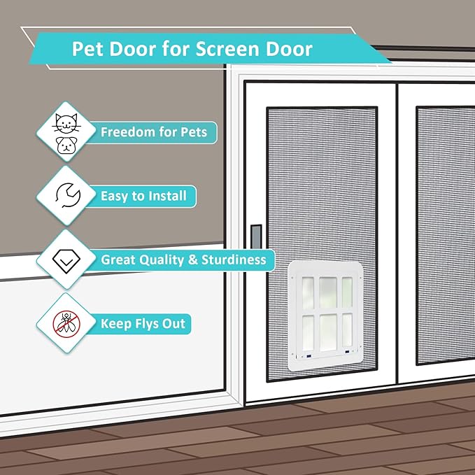 Ownpets Dog Screen Door, Inside Door Flap 11x13 Inch Lockable Pet Screen Door Magnetic Closure Sturdy Doggie Door for Screen Door(White)