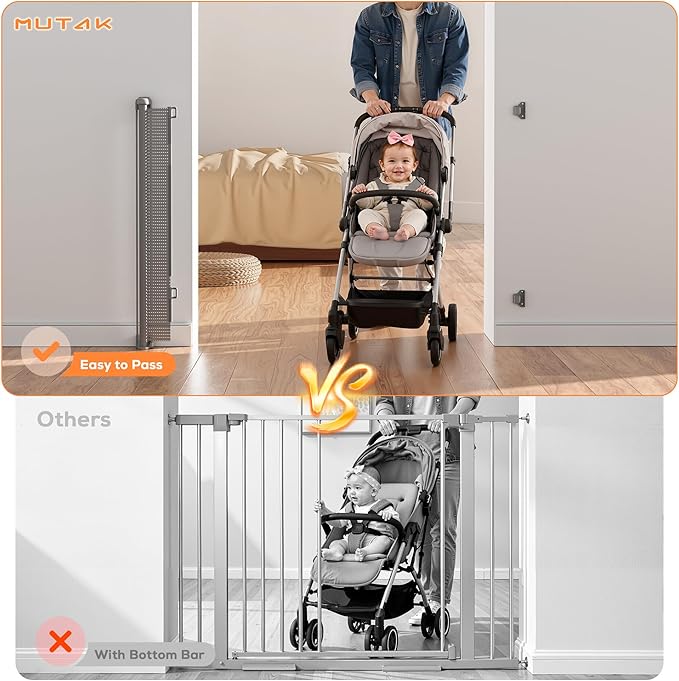 Retractable Baby Gate for Stairs, 48" Tall X 200" Wide Mesh Dog Gate Indoor, Child Gate for Doorways, Hallways, Deck, Indoor Outdoor Pet Baby Safety Essentials for Home, Gray (2 Pack)