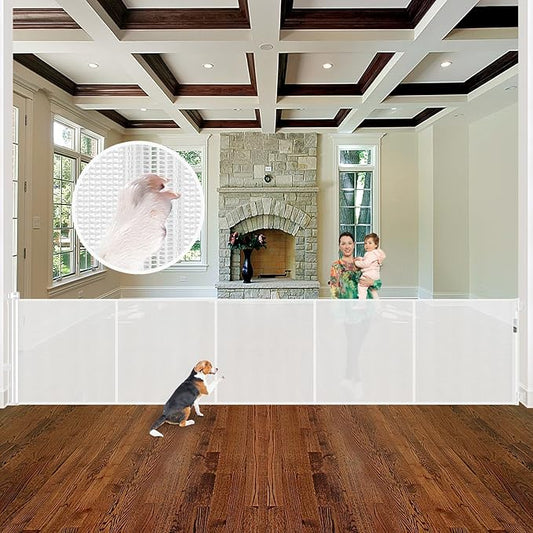 Reinforced 155 Inch Extra Wide Retractable Baby Gate with Reinforced Rods, 13 Feet Wide Retractable Dog Gate – Prevents Crawling Under, Extra Long Baby Gate Retractable Fence Outdoor Garage Gate/White