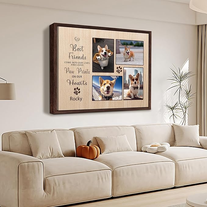 Custom Dog Memorial Gifts for Loss of Dog, Personalized Wall Art with Photo and Name, Forever in My Heart Memorial Canvas Keepsake for Pet Owners Lovers, Customized Dog Loss Sympathy Gifts