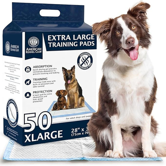 American Kennel Club Puppy Training Pads with Ultra Absorbent Quick Dry Gel – 28 x 30 Pee Pads for Dogs - 50 Count , XL(Unscented)