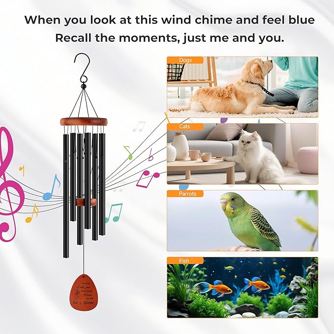 Dog Memorial Gifts for Loss of Dog, 26" Pet Memorial Wind Chimes Remembrance Gift Sympathy Gift, in Memory of Cat, Loss of Pet Gifts (Black)