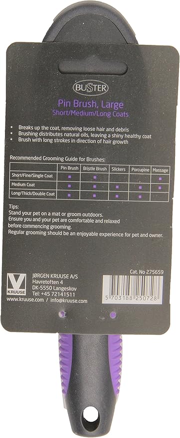 Kruuse Buster Pin Brush – Large Size – Gentle Detangling & Shedding Control Brush for Dogs & Cats – Soft Stainless Steel Pins, Ergonomic Handle, Comfortable Grooming for All Coat Types