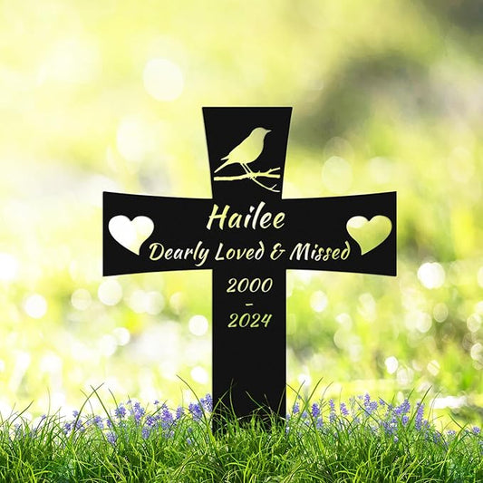 Custom Bird Memorial Marker - Personalized Metal Burial Marker with Stake for Pet Loss, Garden Sign with Bird Name