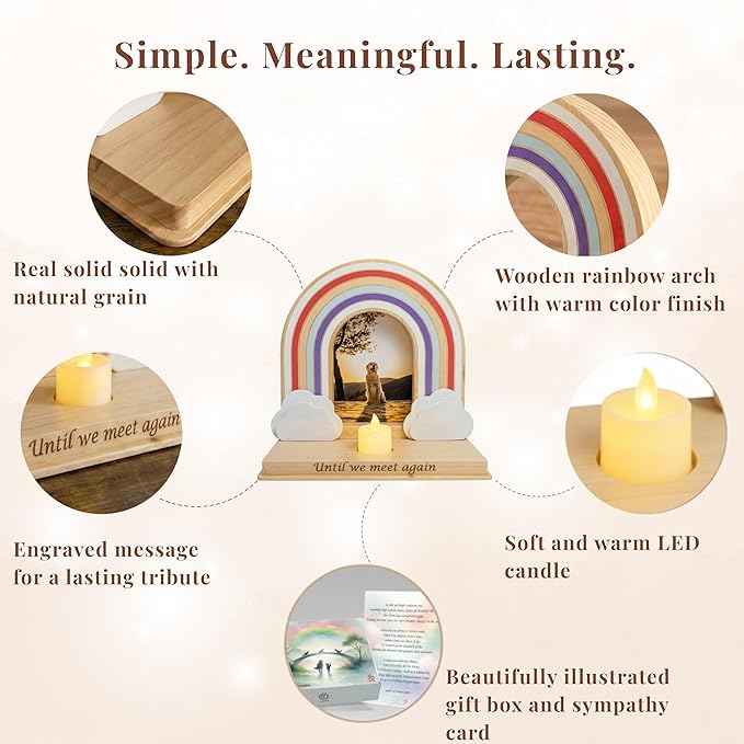 Dog Memorial Gifts for Loss of Dog – Rainbow Bridge Pet Memorial Gifts for Dogs, Pet Loss Sympathy Gift, in Memory of Dogs Picture Frame Keepsake with LED Candle, Card & Gift Box for Any Pet