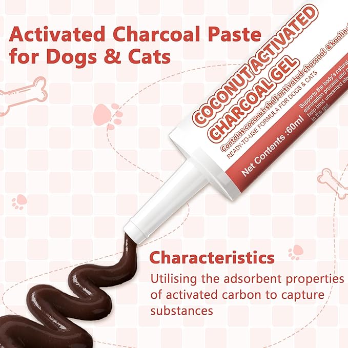 Activated Charcoal Paste for Dogs and Cats (60ml) - Digestive Supplement, Daily Oral Care Paste for Pets