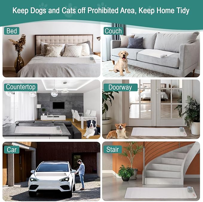 SEERWAY Scat Pet Shock Mat 2 Pieces, Shock Pads for Dogs and Cats Training Indoor, Electric Repellent Mat Keeps Pets Off Couch, Sofa, Countertop, 3 Modes, 2 Pieces Same Size, Battery Operated