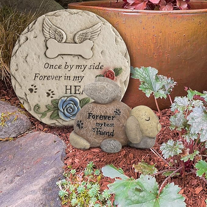 Dog Memorial Stone, Remembrance Sympathy Gifts for Loss of Pet, Angel Dog Statue Grave Markers Outdoor