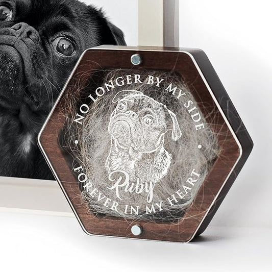 Personalized Pet Hair Keepsake Box for Dog and Cat Fur - Engraved Wood Memorial Box - Unique Customized Gift for Loss of Furry Friend Wooden (Dark Diamand Clear Lid, With Photo)