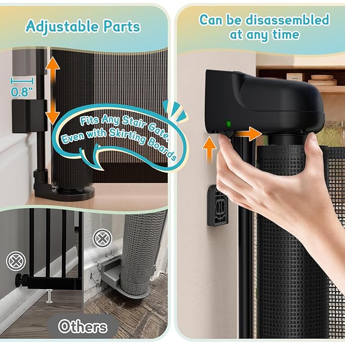 71'' Retractable Baby Gates Extra Wide for Stairs, 42" Tall Black Mesh Dog Child Pet Safety Indoor Outdoor Retractable Gate for Doorways, House, Hallway, Deck with Reinforcement Strips