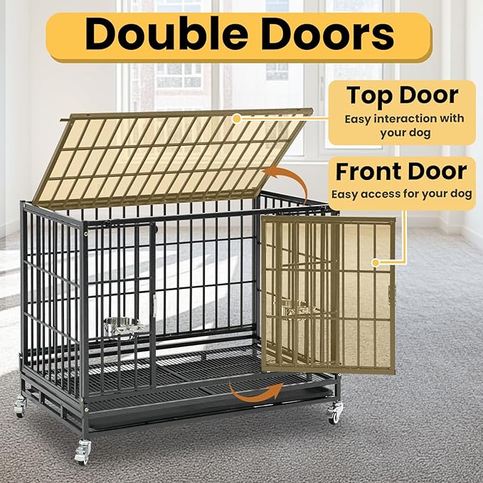 12-Pack 36 inch Stackable Heavy Duty Dog Crate, Metal Escape Proof Dogs Cage Kennel with Lockable Wheels, Removable Tray & Metal Grid, Top Access for High Anxiety Dogs Medium/Small Dogs