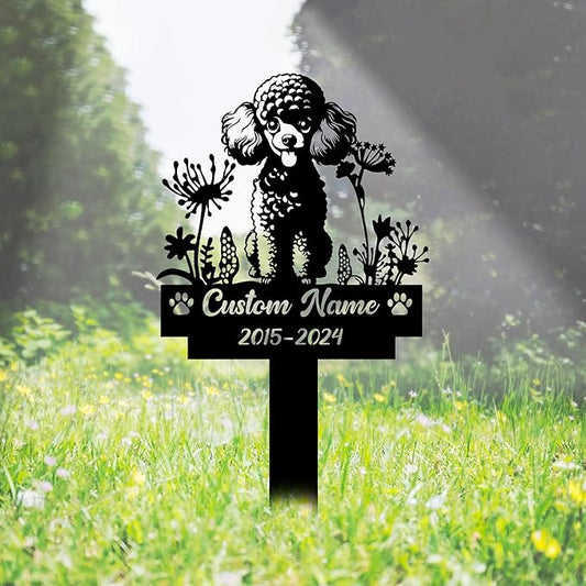 Custom Toy Poodle Memorial Grave Marker Metal Sign, Personalized Dog Memorial Garden Stake, Dog Burial Markers with Name Engraved, Pet Headstones for Dogs, Cemetery Decoration