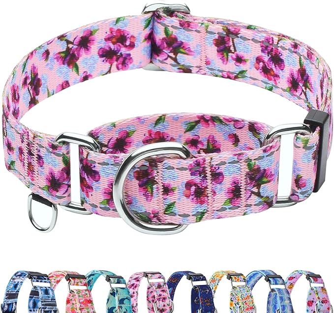 Reflective Martingale Collar for Dogs Nylon Training Collar with No Buckle Cute Floral No Pull Dog Collar for Small Dogs（Purple Flower，S）