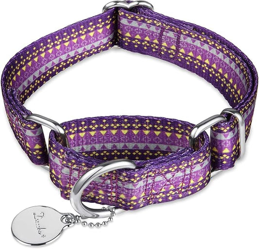 Martingale Collar Dog Collar No Pull Pet Collar Heavy Duty Dog Martingale Collars Silky Soft with Unique Pattern for Medium and Large Dogs (Dark Purple & Yellow,M)