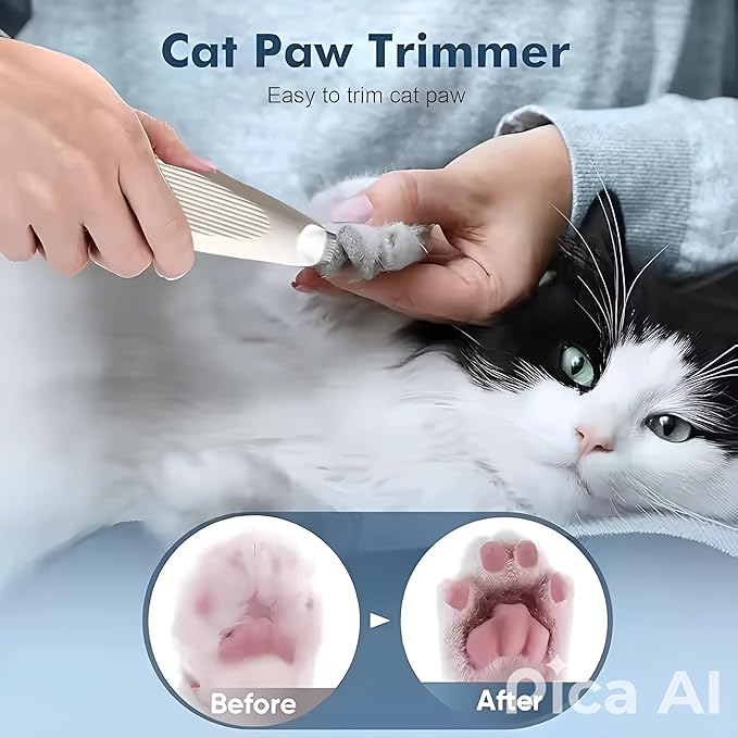 Dog Paw Trimmer with LED Light, Upgraded Safety Electric Paw Trimmer for Dogs and Cats Paw Cleaner, 35dB Low Noise Multifunctional Dog Clippers Recharg. Hair Shaver for Paws, Ears, Face,Rump and Eyes