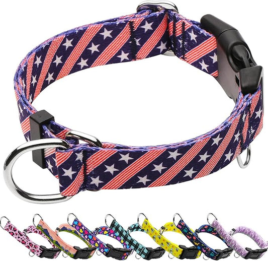 American Flag Martingale Collar for Dogs with Buckle 4th of July No Pull Adjustable Nylon Limited Slip Training Dog Collars (Navy Blue Flag, Small)