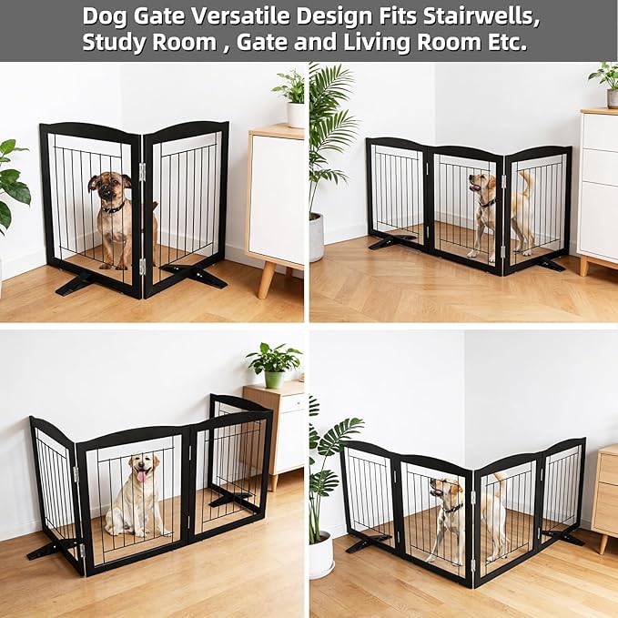Dog Fence Indoor,Dog Gate Indoor for Doorway pet gate -2-Panel Freestanding, Hallways, House or Stairs -40x24-Inch Retractable Foldable Expandable Wood Pet by SFJC (Black) ﻿
