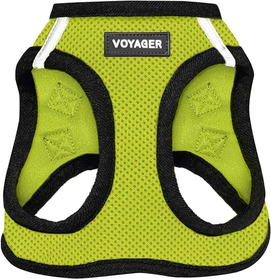 Best Pet Supplies Voyager Step-in Air Harness - All Weather Mesh, Reflective, No Pull Harness for Dogs, Cats - Secure with Hook & Loop Fastener, Buckle, Double D-Rings - Lime Green/Black Trim, XXXS