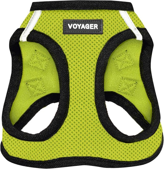 Best Pet Supplies Voyager Step-in Air Harness - All Weather Mesh, Reflective, No Pull Harness for Dogs, Cats - Secure with Hook & Loop Fastener, Buckle, Double D-Rings - Lime Green/Black Trim, S
