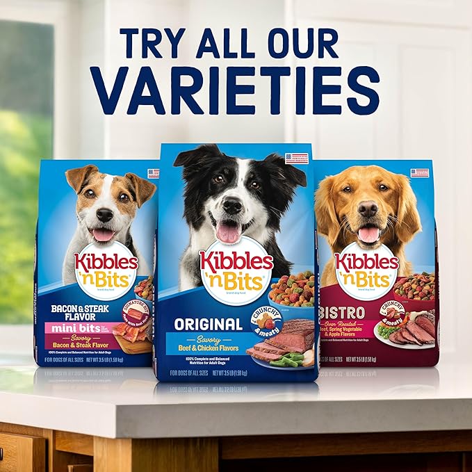 Kibbles 'n Bits Mini Bits Small Breed Dry Dog Food, Savory Beef & Chicken Flavors for Adult Dogs, 3.5 lb. Bag, 4 Count