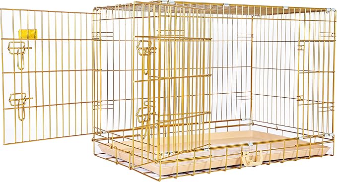HOMEY PET 36" Gold Folding Dog Crate, Dog Cage for Medium Breed Dog Kennels with Pull Out Tray (No Floor Grid)