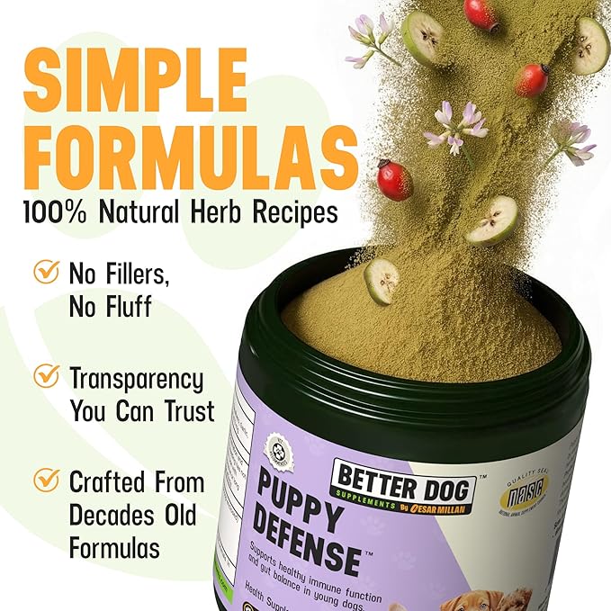 Better Dog Supplements Puppy Defense by Cesar Millan – Natural Immune Support Powder for Young Dogs – Immunity, Gut Balance, Digestive Health & Early Wellness – 4oz, (60-Day Supply)