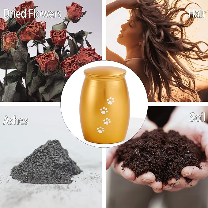 2.67 Inches Small Pet Cremation Urns for Dog Ashes,Tiny Urn for Dog or Cats Ashes,Mini Keepsake with Paw Print(Paw Gold)