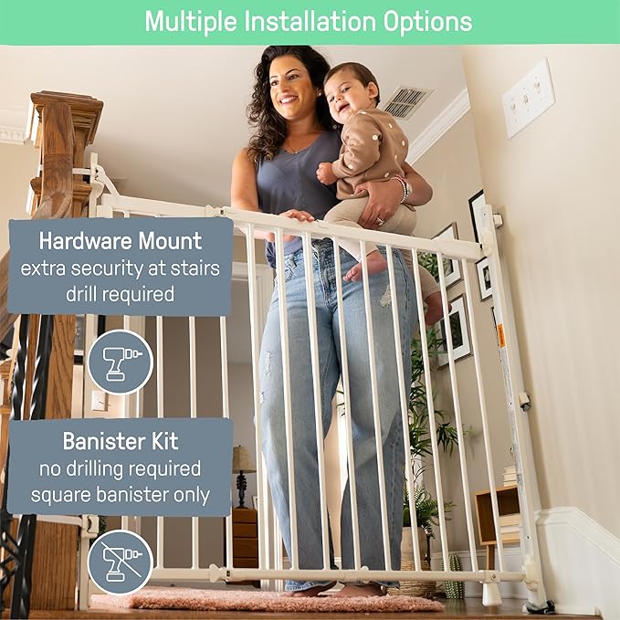 Ingenuity Stairway+ 46W Series Safety Pet and Baby Gate, 32"-48" Wide, 32.5" Tall, Pressure or Hardware Mounted, Install Wall to Wall or Bannister to Bannister to Bannister in Doorway or Stairway