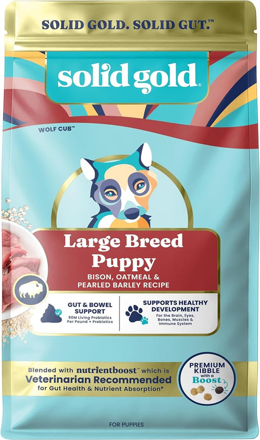 Solid Gold Large Breed Puppy Dog Food Dry Kibble - High Protein Dry Puppy Food for Large Breed Dogs w/Real Bison, Healthy Whole Grain & Probiotics for Gut Health & Digestion - Nutrientboost - 22 LB