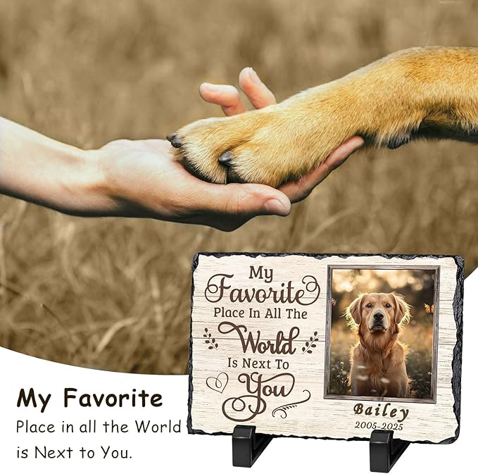Ships Next Day Personalized Dog Memorial Gifts for Loss of Dog, Custom Pet Memorial Stone with Photo Name Date Bereavement Sympathy Gift for Dog Cat Lover