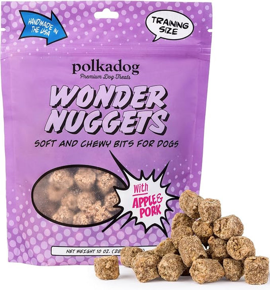 Polkadog Wonder Nuggets Soft & Chewy Dog Treats - Pork & Apple, All Natural, Limited Ingredient, Premium Training Treats for All Breeds, Great for Allergies, Made in USA - 10oz