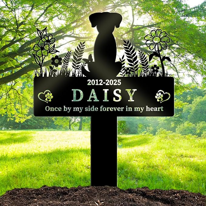 Personalized Pet Grave Markers Dog, Outdoor Waterproof Dog Grave Marker with Custom Name & Years, Metal Pet Headstone Memorial for Dogs, Sympathy Gift for Dog Loss (Style 3)