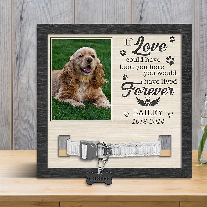 Nazenti Personalized Dog Memorial Picture Frame, Pet Loss Gift, Custom Sympathy Gifts for Loss of Dog, Cat Condolences Gift, Pet Memorial Frame with Collar Holder, Dogs Sign Bereavement Gifts