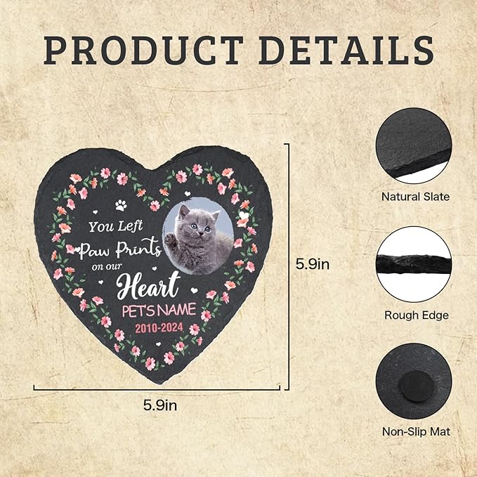 Cowcute Personalized Memorial Stones for Pets, Customized Pet Memorial Gifts for Dogs Mom Cat Owner, Loss of Pet Sympathy Gift, Cat Passing Away Remembrance Plaque, Pet Memory Stone for Cat