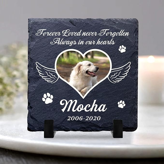 EDSG Personalized Dog Memorial Gifts for Loss of Dog Pet Memorial Gifts for Dogs Cats Memorial Stone Pet Loss Gifts Natural Slate Grave Plaque Pets Bereavement Gifts Loss of Pet Gift (Design 4)