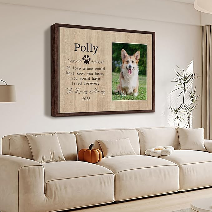 Personalized Pet Memorial Gifts with Photo for Loss of Dog, Custom Canvas Wall Art with Name and Date, Customized Decor Print with Framed, Pet Loss Sympathy Gifts for Dog Lover Owners