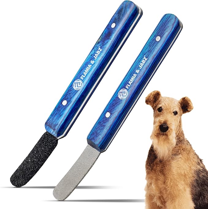 FLAMIA & JABZ Stripping Metal Stone Diamond Edged for Dogs, Cats & Pets with Wooden Grip (2 Piece Pack of Coarse & Fine)