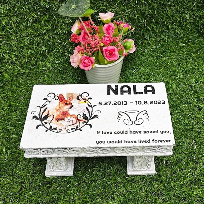 Personalized Memorial Bench for Pet Human, Custom Pet Memorial Stone with Colorful Photo, Pet Grave Marker Dog Headstone Cat Tombstone, Loss of Pet Gifts, Memorial Garden Plaque