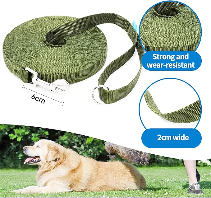 BAAPET 15/20/30/50/100 ft Long Dog Training Leash with Clickers for Small, Medium and Large Dogs or Cats (50 Feet, DarkGreen)