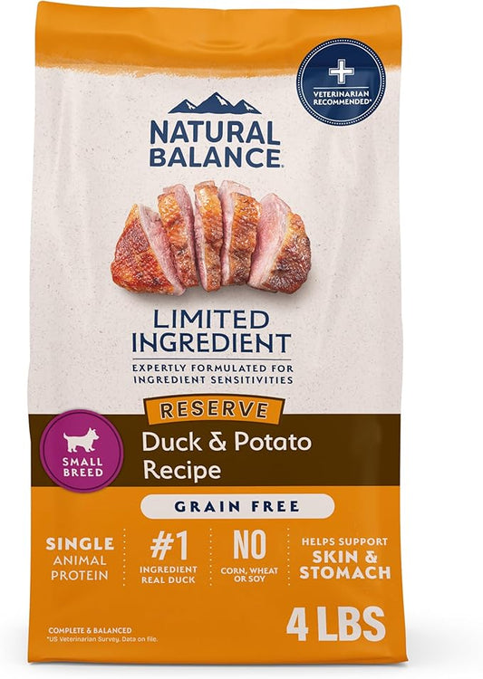 Natural Balance Limited Ingredient Small-Breed Adult Grain-Free Dry Dog Food, Reserve Duck & Potato Recipe, 4 Pound (Pack of 1)