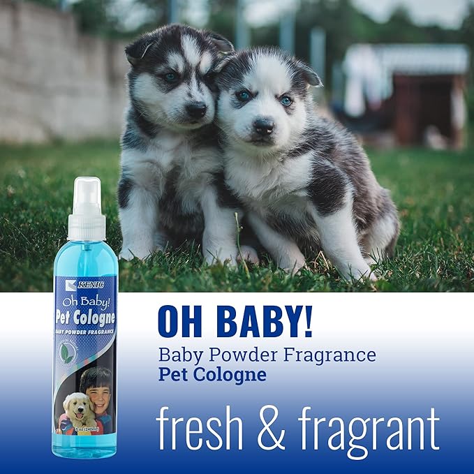 Kenic Oh Baby Pet Cologne, Long Lasting Baby Powder Scented Dog & Cat Deodorizing Spray, Freshens, Neutralizes and Shines Coat Between Baths, Made in USA