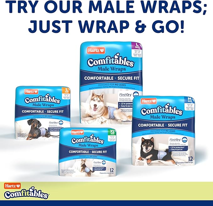 Hartz Comfitables Disposable Dog Diapers, Size Small 12 Count, Comfortable & Secure Fit, Easy to Put On, Super Absorbent Male and Female Diaper