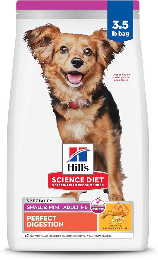 Hill's Science Diet Adult 1-6 Perfect Digestion Small & Mini Dry Dog Food, Chicken & Brown Rice, 3.5 lb. Bag