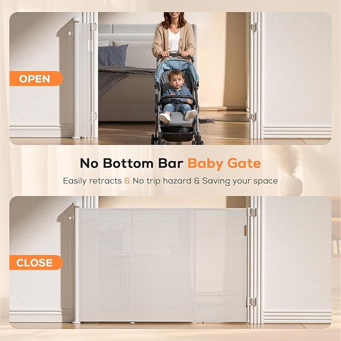 Retractable Baby Gate for Stairs, 42" Tall X 120" Wide Mesh Dog Gate Indoor, Child Gate for Doorways, Hallways, Deck, Indoor Outdoor Pet Baby Safety Essentials for Home, White (2 Pack)