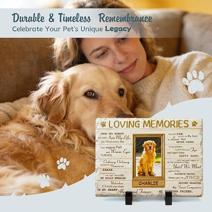 Goodoo Dog Memorial Gifts for Loss of Dog, Personalized Pet Memorial Stone Plaque, Sympathy Gift for Pet Lovers, Changing Colorful Background to Paint Loving Memory, Garden Decor