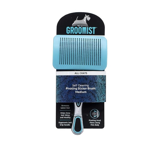 Ergonomic Pivoting Slicker Brush for Medium Dogs - Self Cleaning and Shedding Control for Loose Hair and Mats